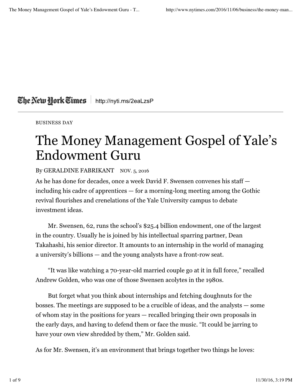 The Money Management Gospel of Yale's Endowment Guru