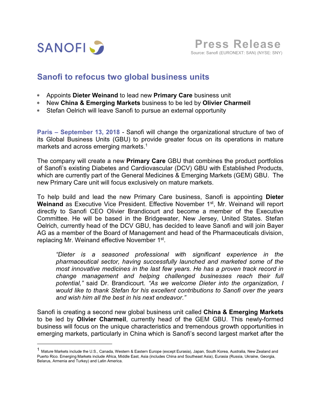 Press Release Source: Sanofi (EURONEXT: SAN) (NYSE: SNY)