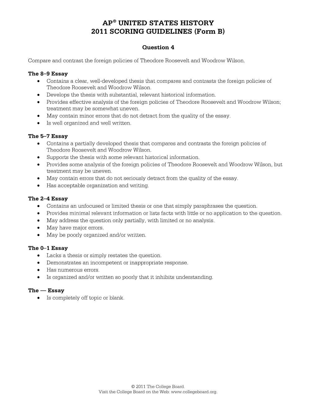 AP® UNITED STATES HISTORY 2011 SCORING GUIDELINES (Form B)