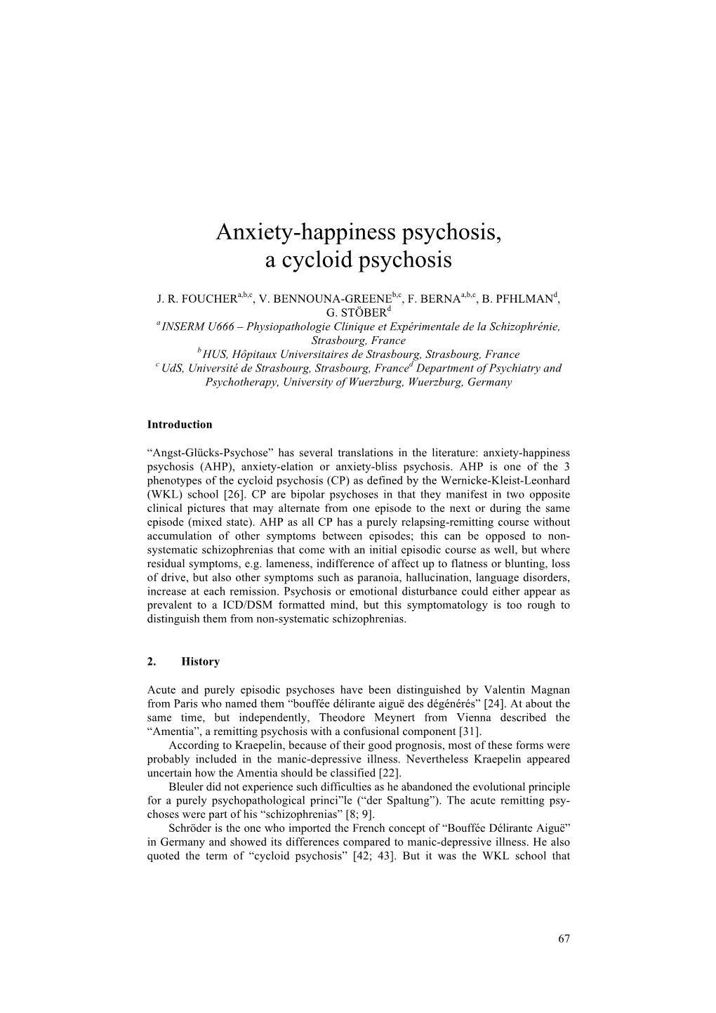 Anxiety-Happiness Psychosis, a Cycloid Psychosis