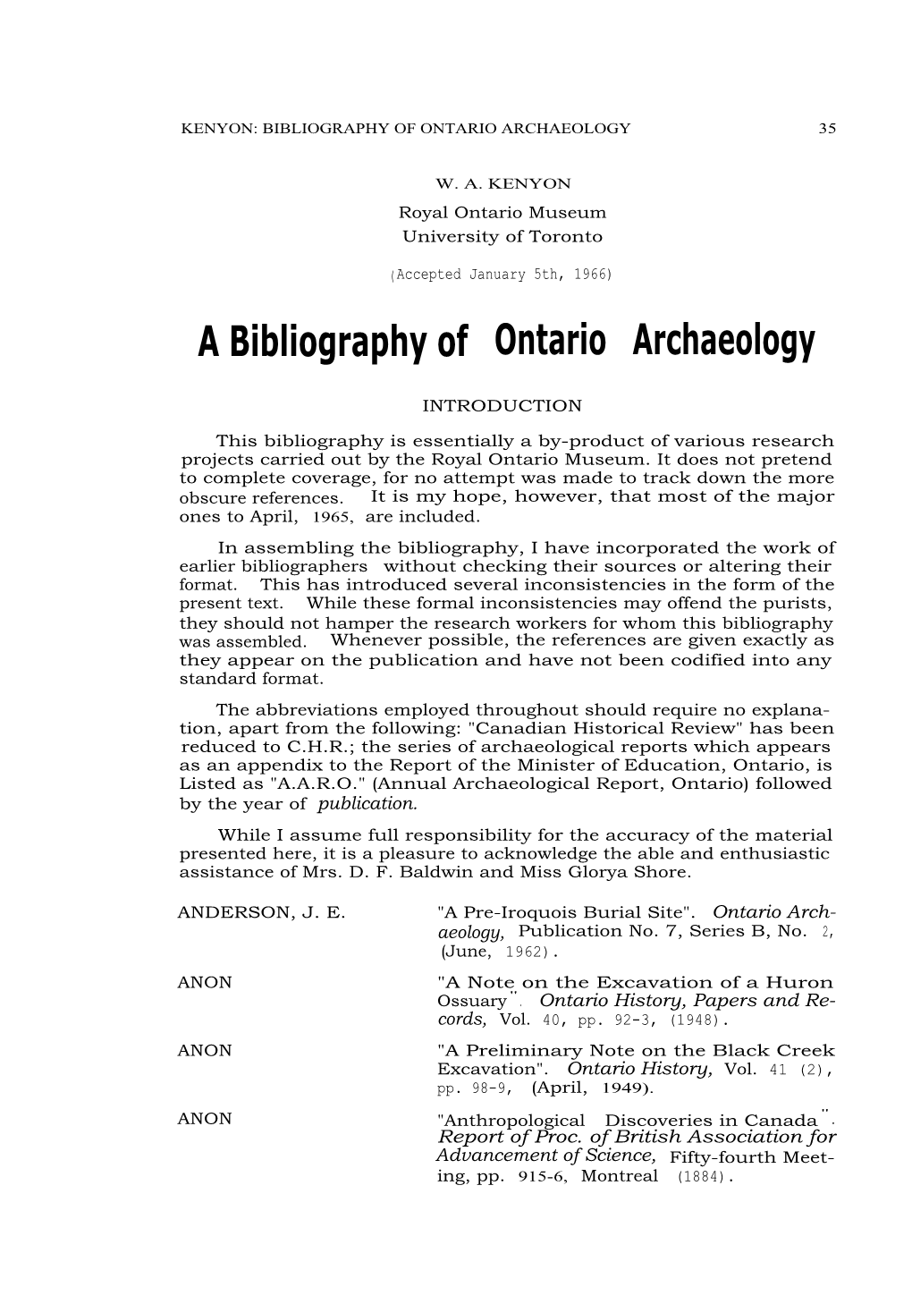 A Bibliography of Ontario Archaeology