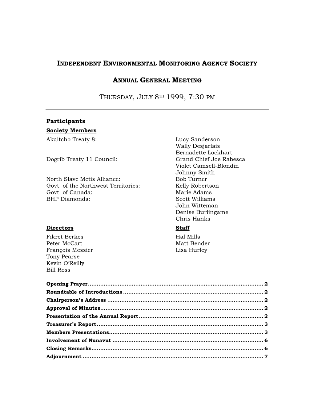 1999 AGM Summary (July 8, 1999)