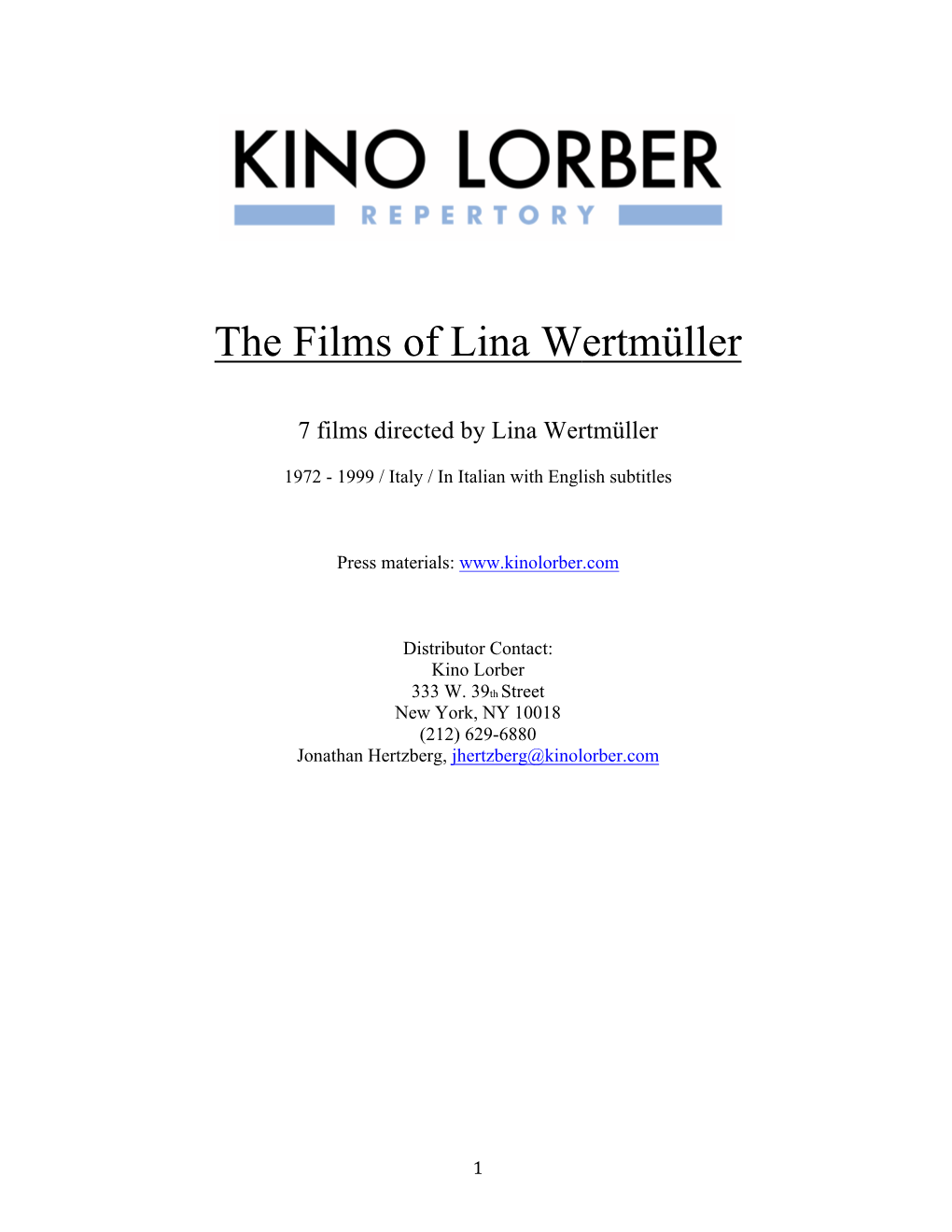 The Films of Lina Wertmüller