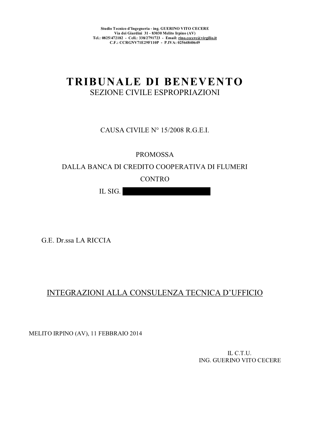 Tribunale Di Benevento Sezione Civile Espropriazioni