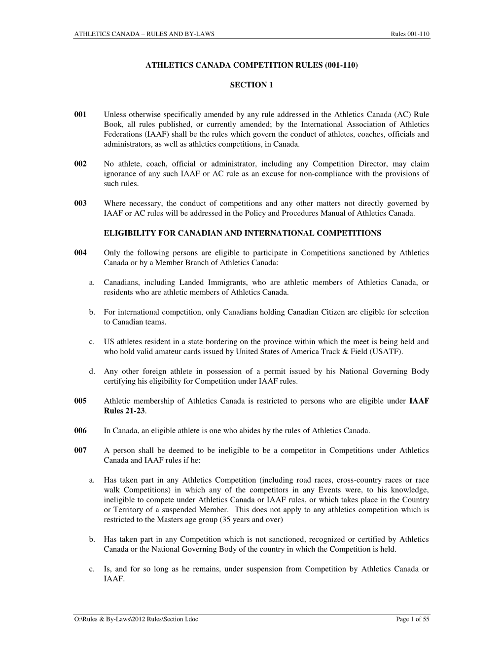 Athletics Canada Competition Rules (001-110)