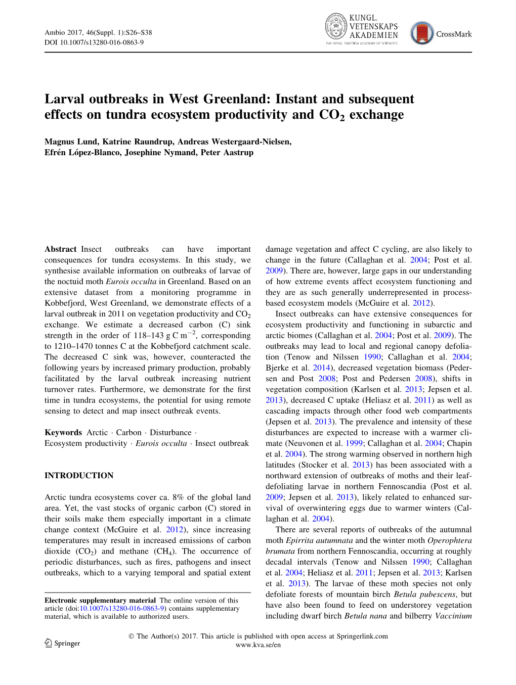 Larval Outbreaks in West Greenland: Instant and Subsequent Effects on Tundra Ecosystem Productivity and CO2 Exchange