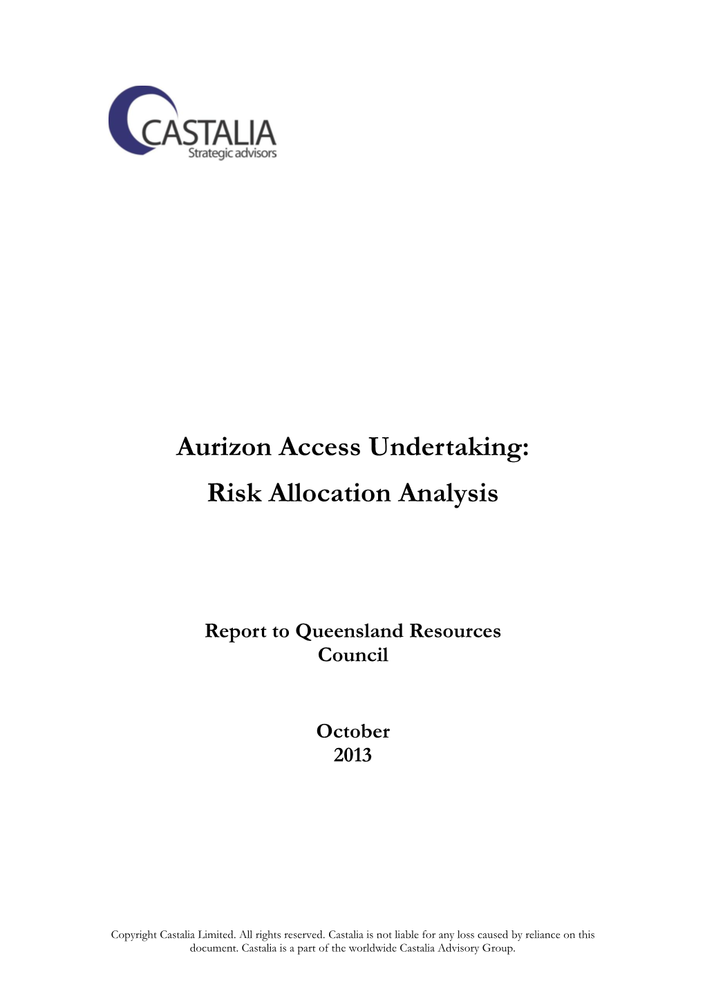 Aurizon Access Undertaking: Risk Allocation Analysis