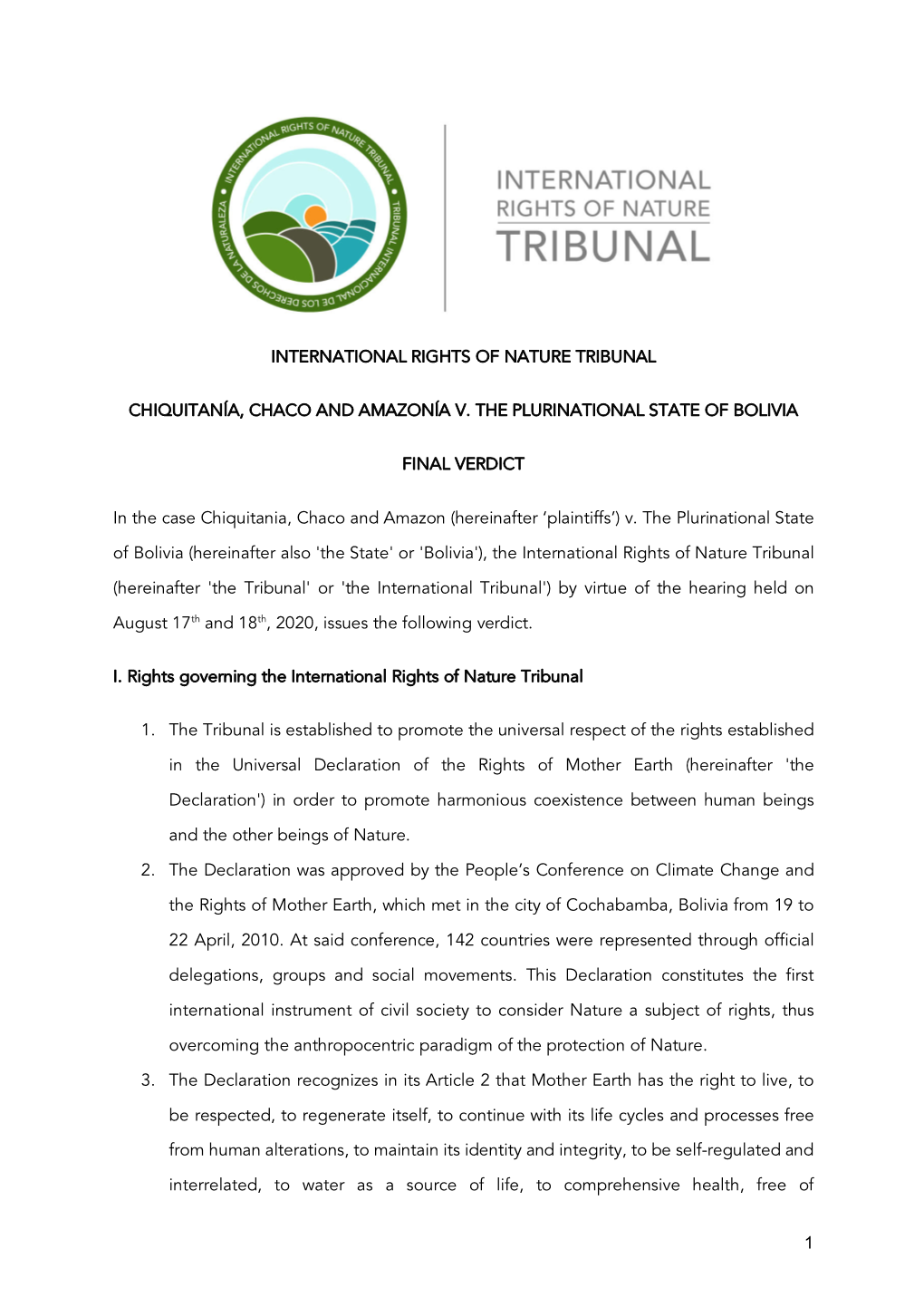 1 International Rights of Nature Tribunal Chiquitanía