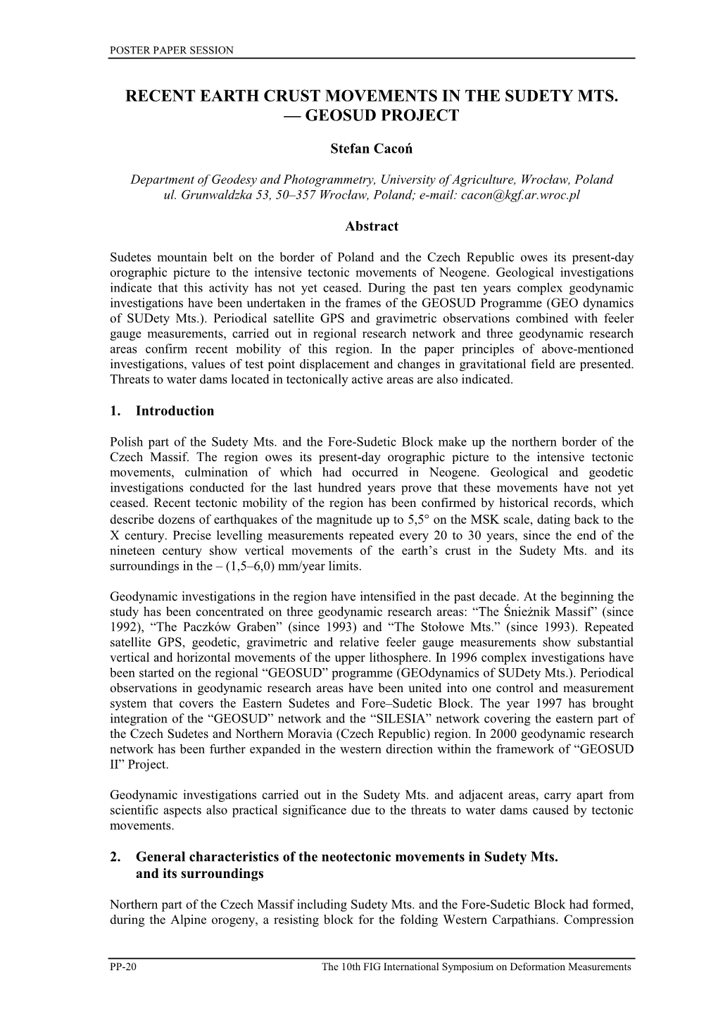 10Th FIG International Symposium on Deformation Measurements