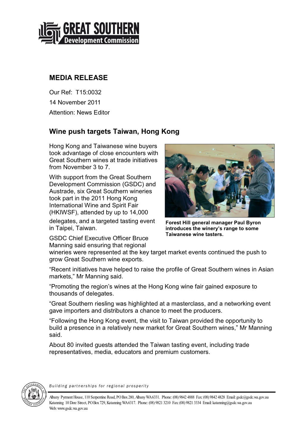 MEDIA RELEASE Wine Push Targets Taiwan, Hong Kong