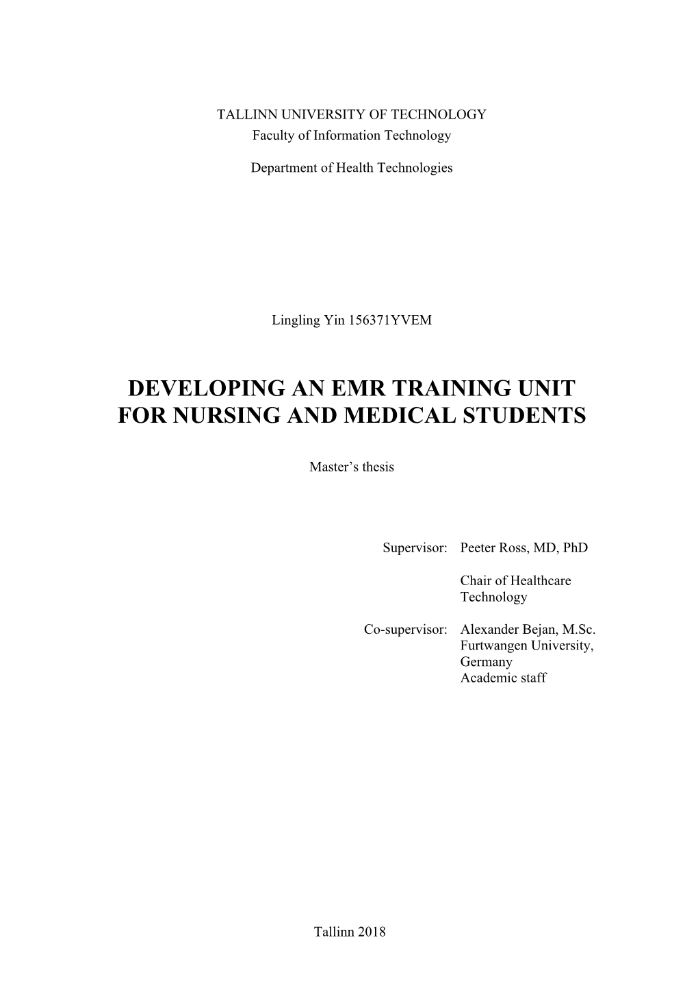 Developing an Emr Training Unit for Nursing and Medical Students