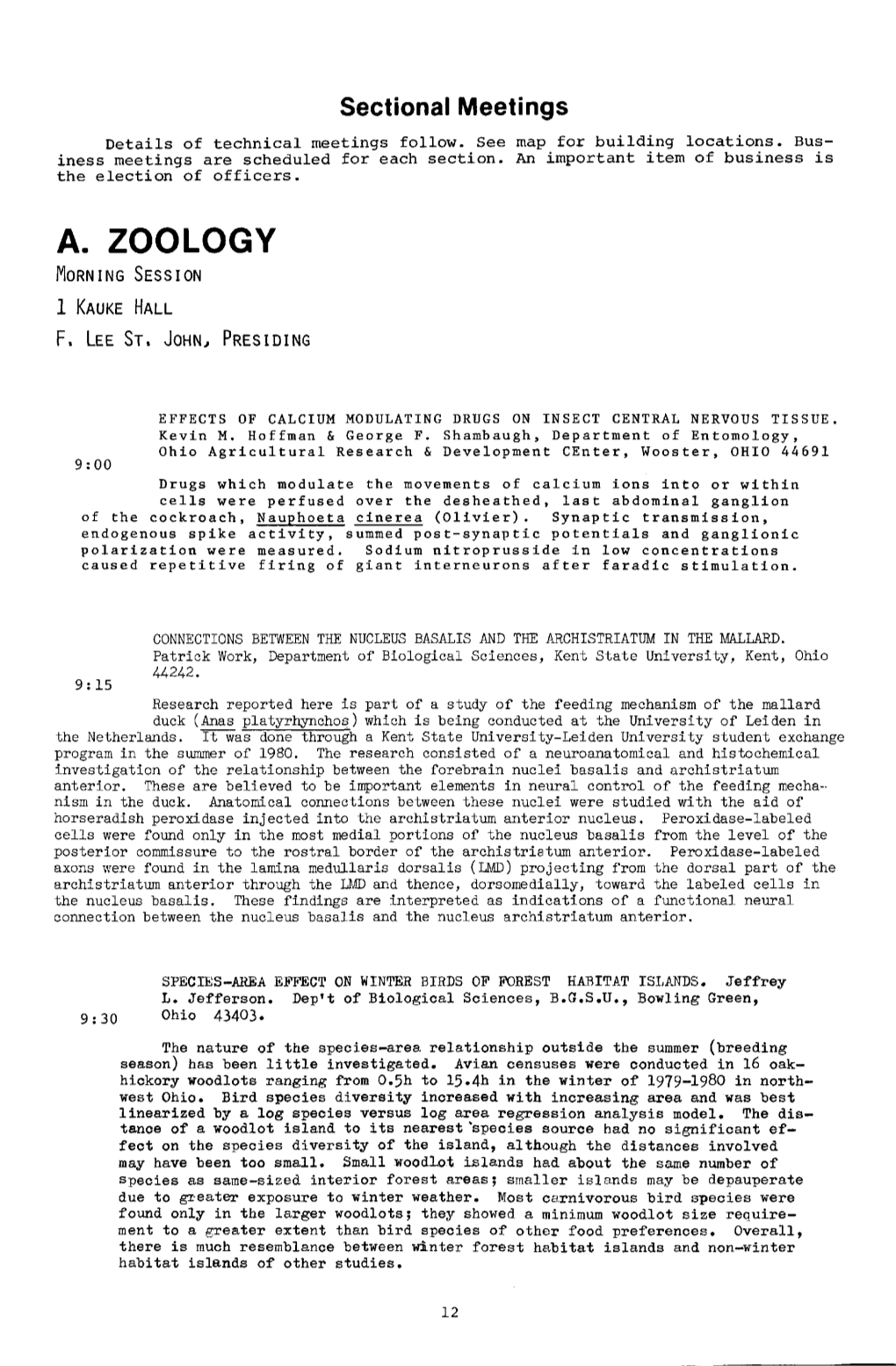 Sectional Meetings Details of Technical Meetings Follow