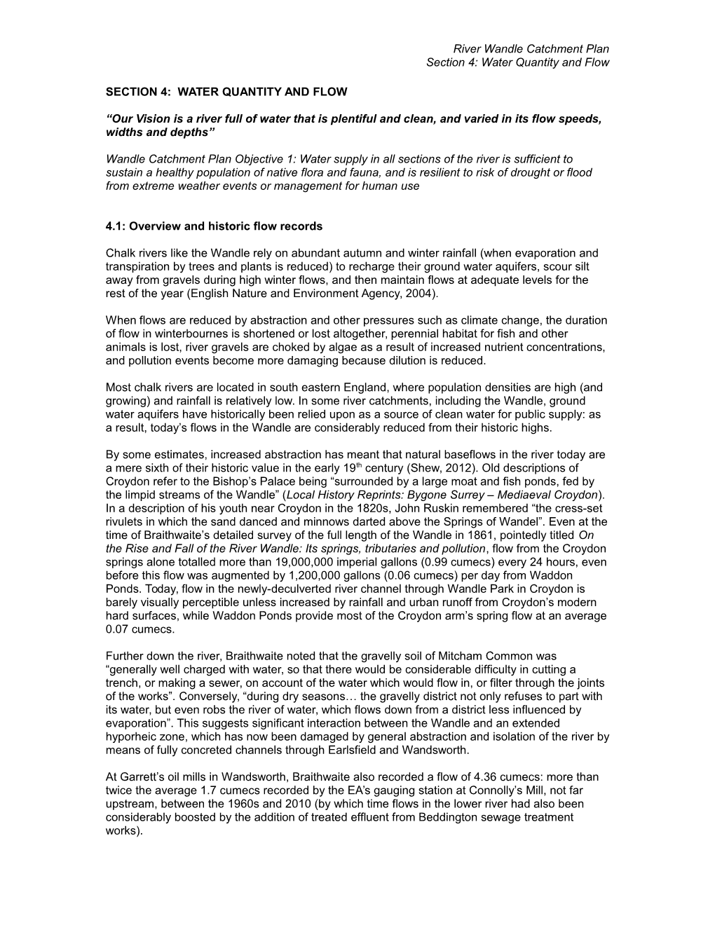 River Wandle Catchment Plan Section 4: Water Quantity and Flow