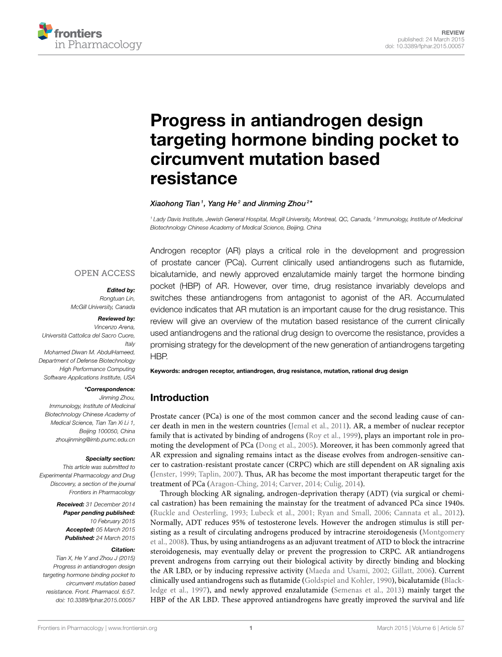 Progress in Antiandrogen Design Targeting Hormone Binding Pocket to Circumvent Mutation Based Resistance