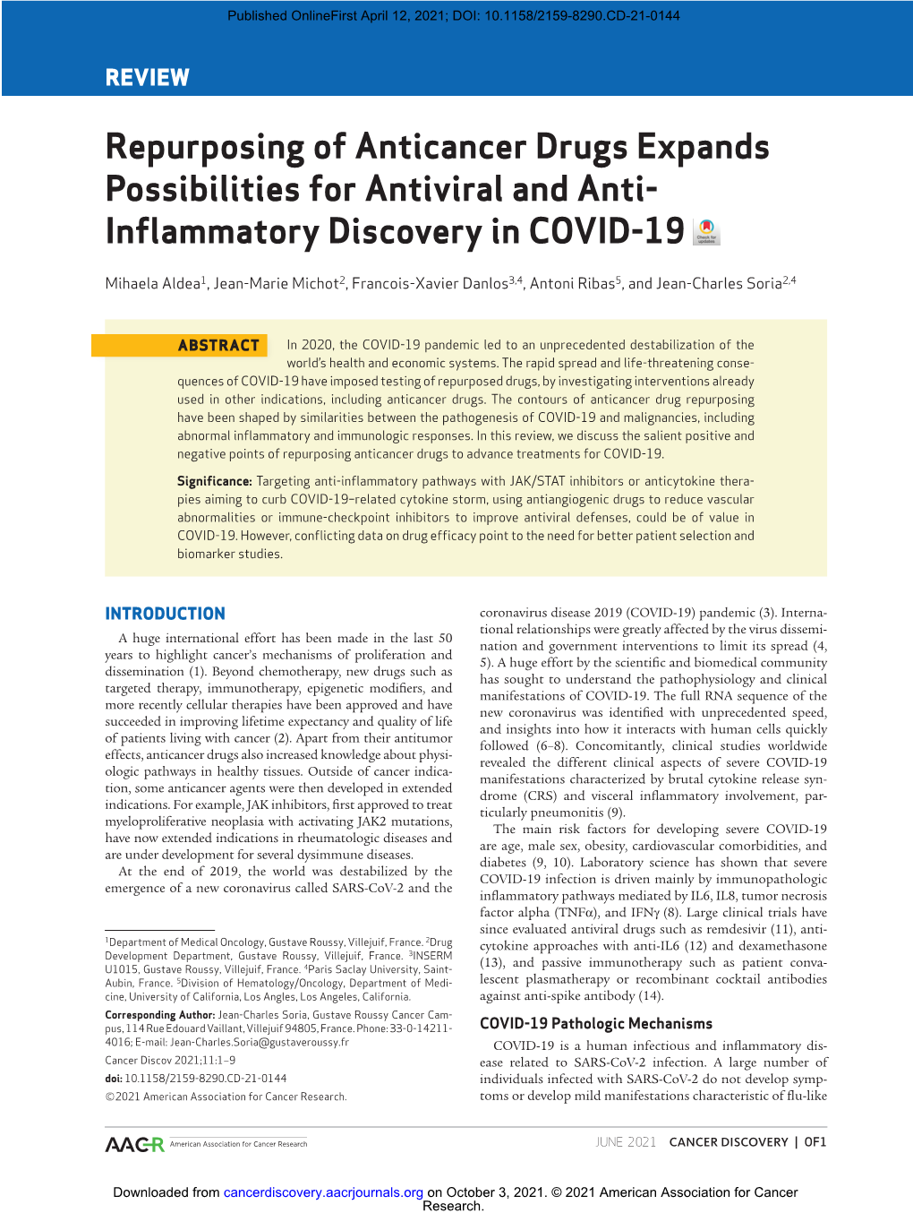 Inflammatory Discovery in COVID-19