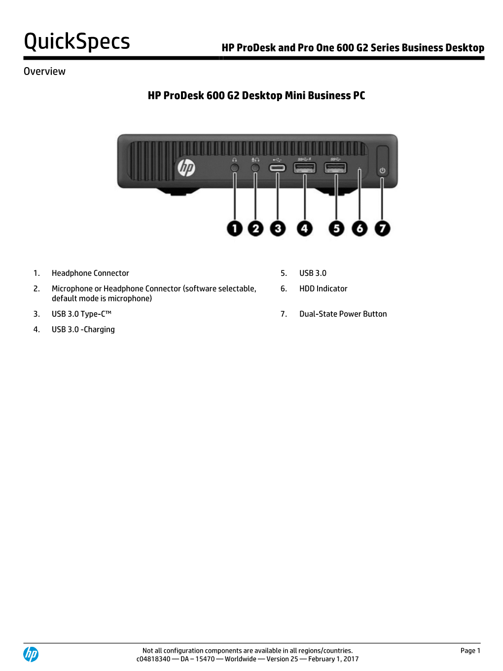 HP Prodesk and Proone 600 G2 Business PC Series Quickspecs