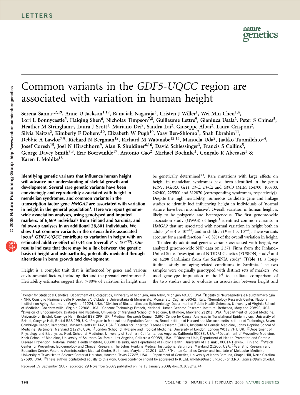 Common Variants in the GDF5-UQCC Region Are Associated with Variation in Human Height