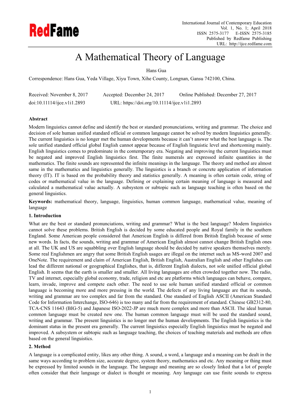 A Mathematical Theory of Language