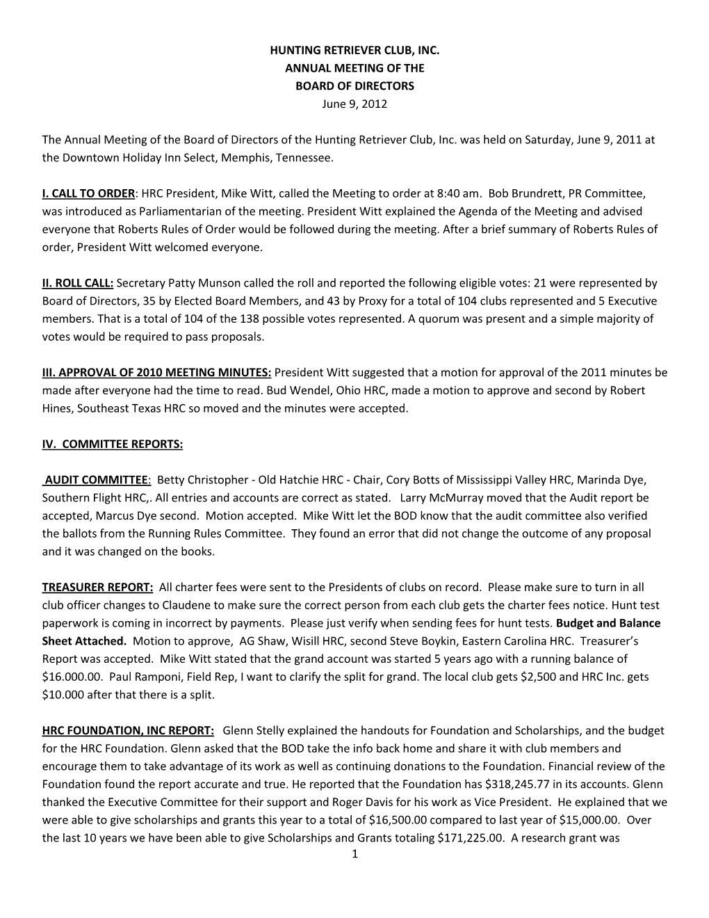 2012 Board of Directors Minutes