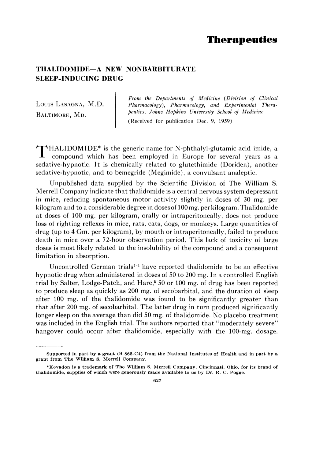 Thalidomide-A New Nonbarbiturate Sleep-Inducing Drug