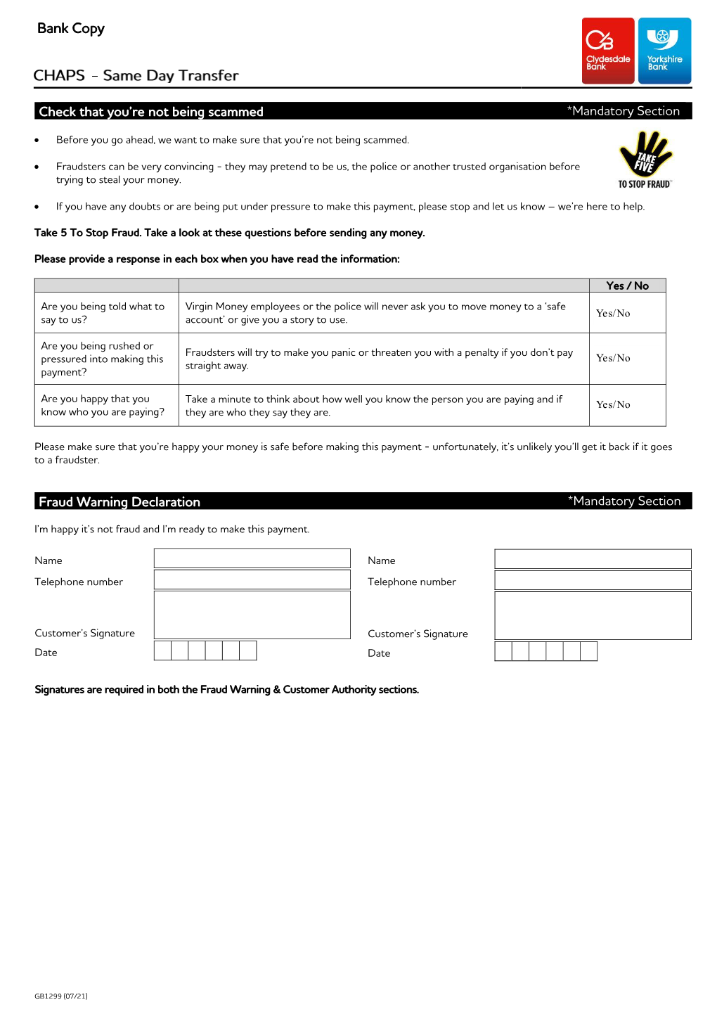 CHAPS Same Day Transfer Form (PDF 505KB)