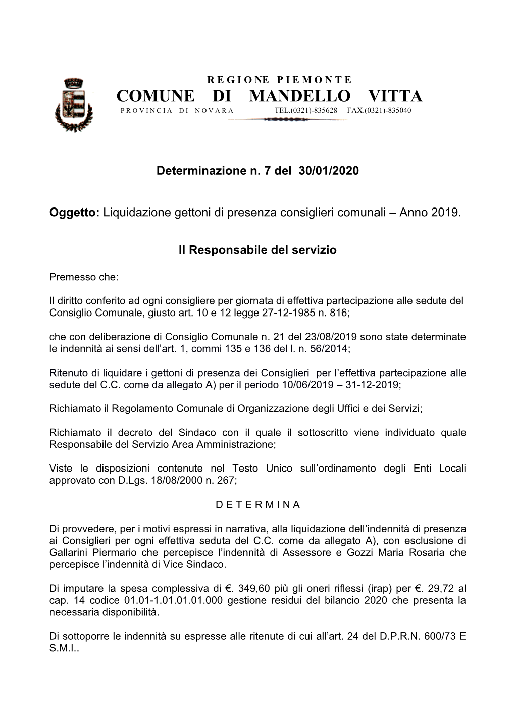 N. 7 Liquidazione Gettoni Di Presenza Anno 2019.Pdf