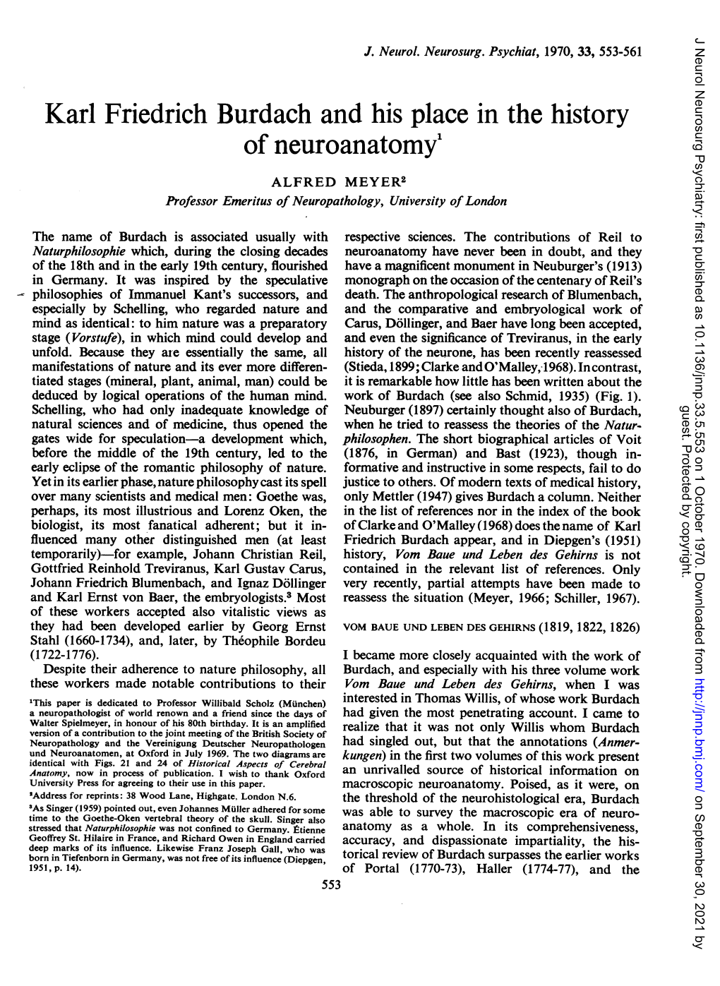 Karl Friedrich Burdach and His Place in the History Ofneuroanatomy