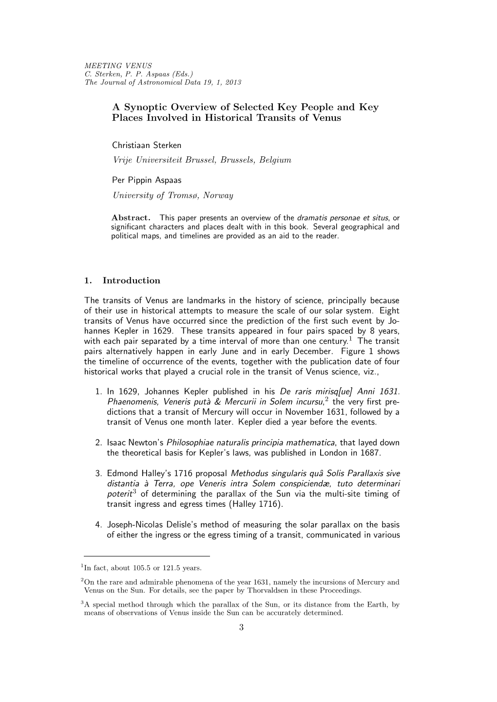 A Synoptic Overview of Selected Key People and Key Places Involved in Historical Transits of Venus