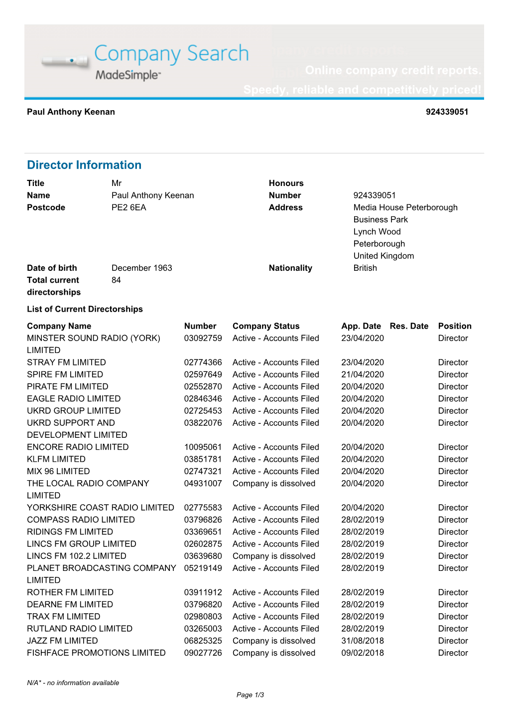 Online Company Credit Reports. Speedy, Reliable and Competitively Priced!