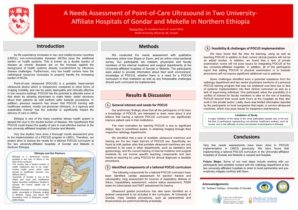 Affiliate Hospitals of Gondar and Mekelle in Northern Ethiopia Shiyang Shen, Dr