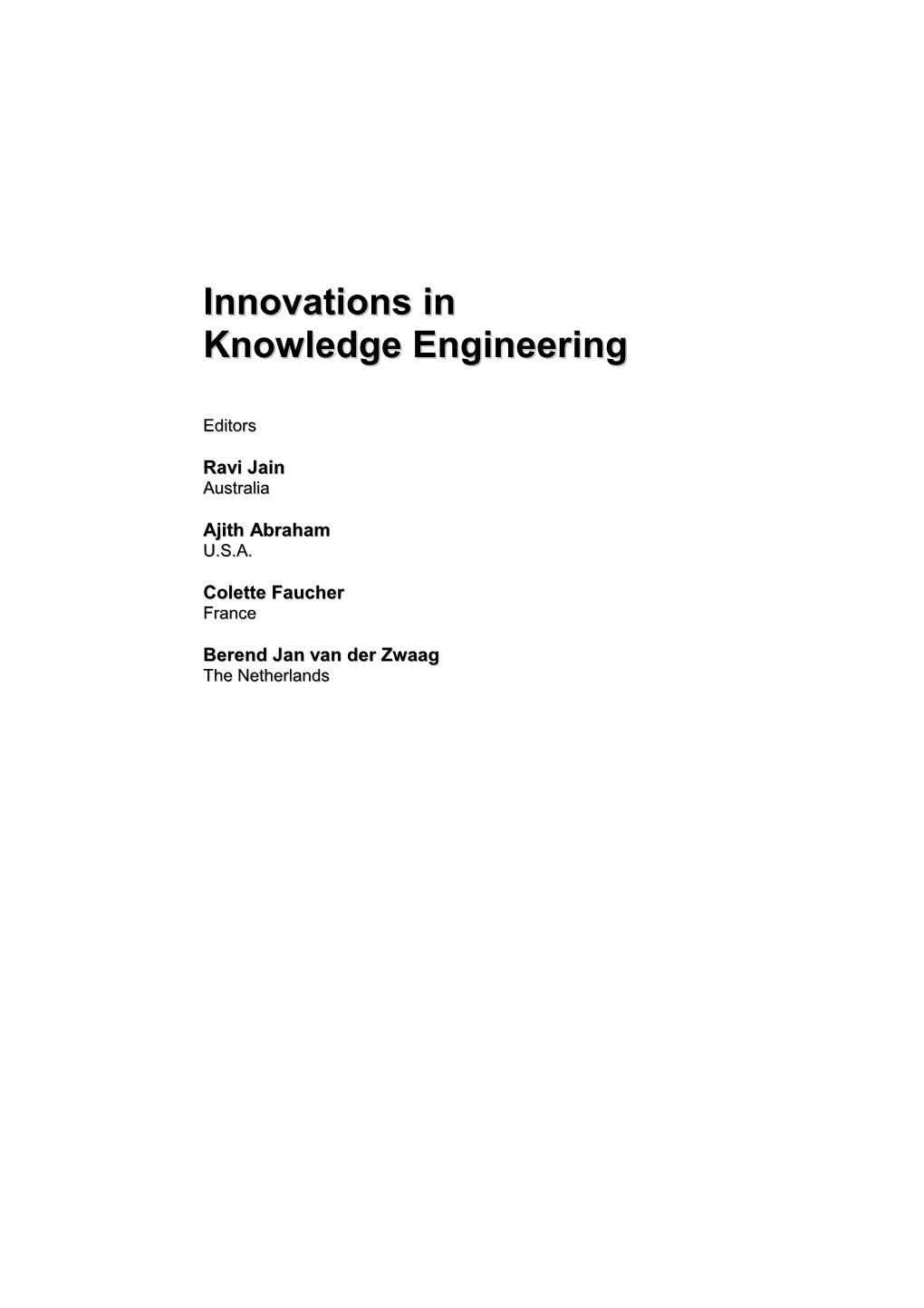Innovations in Knowledge Engineering