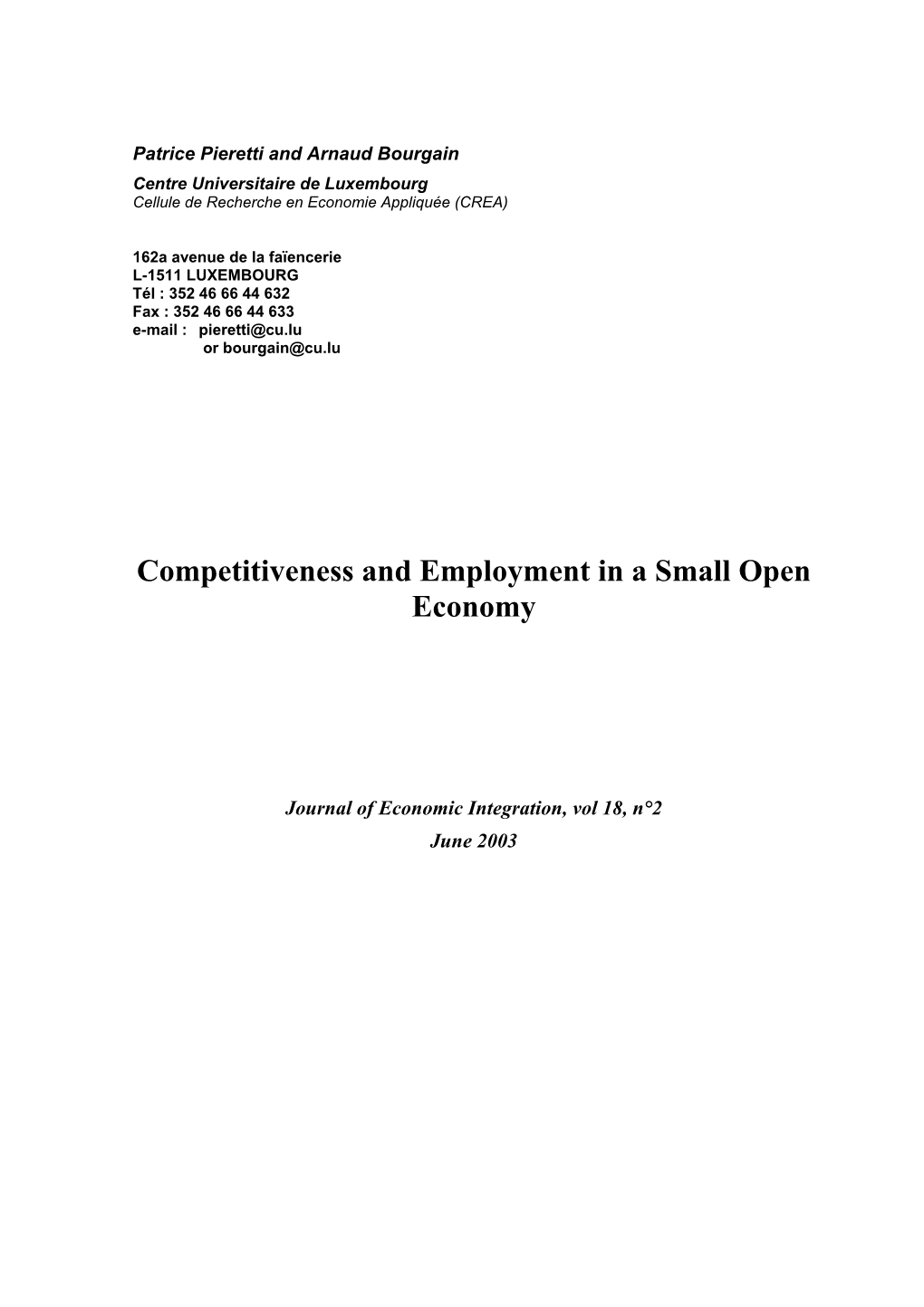 Competitiveness and Employment in a Small Open Economy