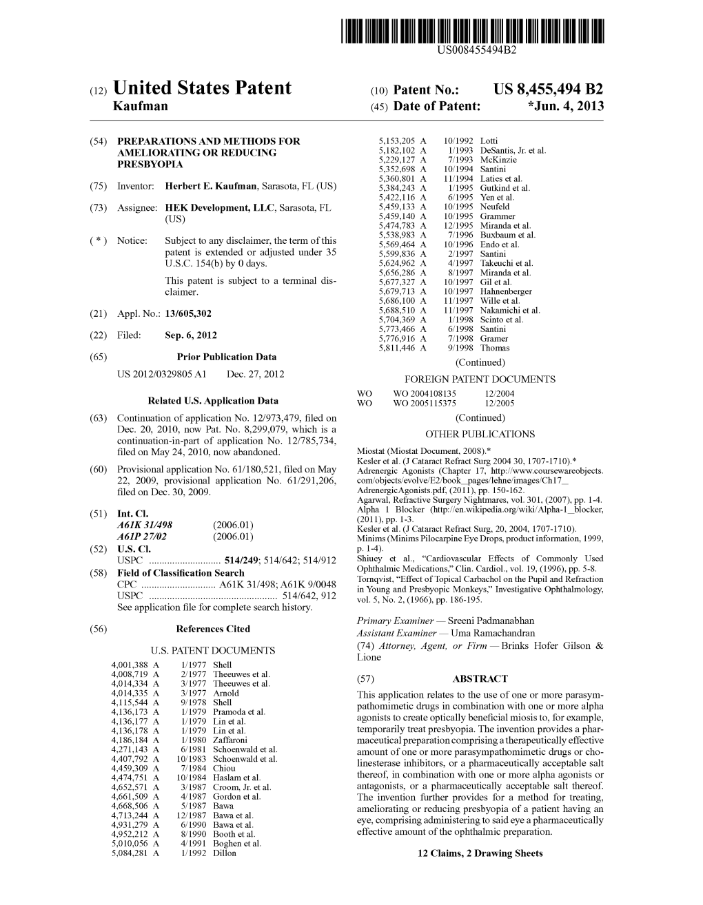 (10) Patent No.: US 8455494 B2