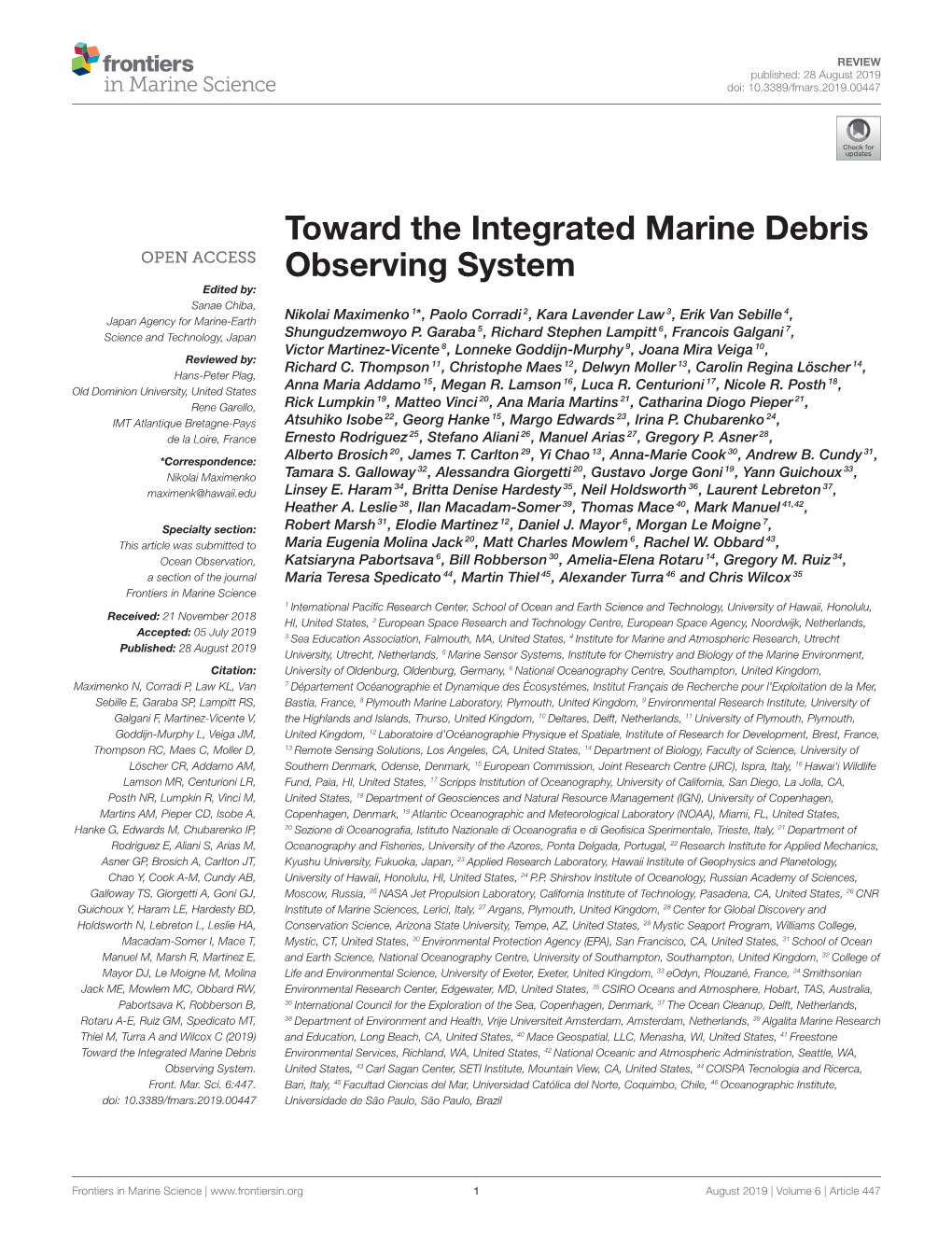 Toward the Integrated Marine Debris Observing System