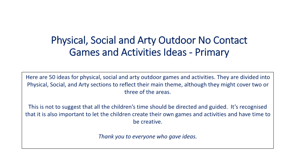 Outdoor No Contact Games and Activities Ideas - Primary