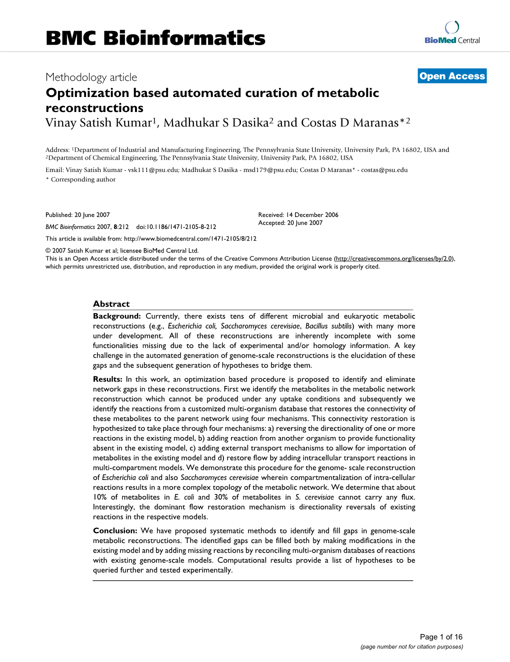 Viewed and Published Immediately Upon Acceptance Cited in Pubmed and Archived on Pubmed Central Yours — You Keep the Copyright