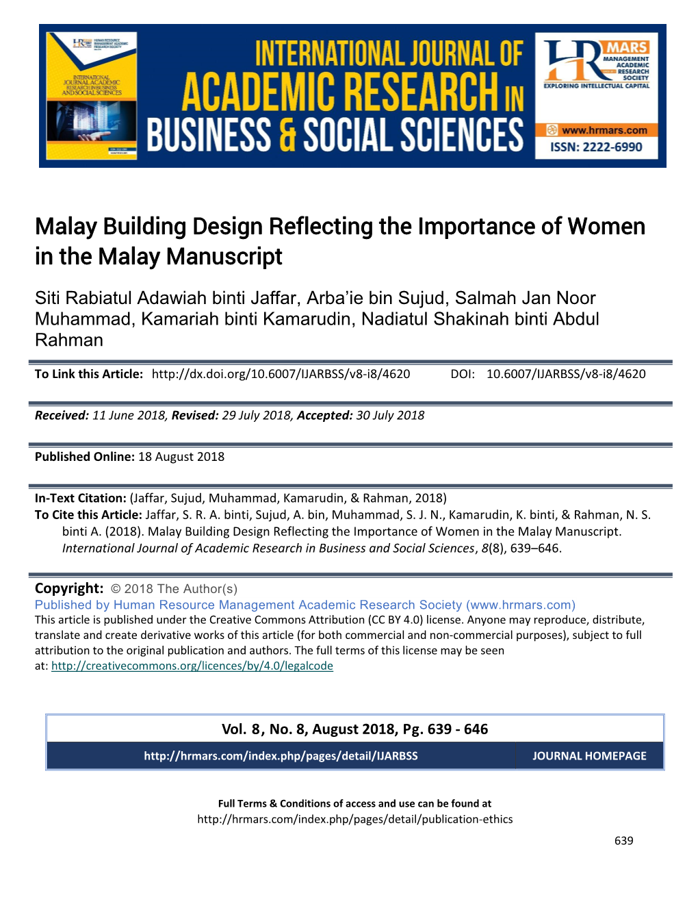 Malay Building Design Reflecting the Importance of Women in the Malay Manuscript