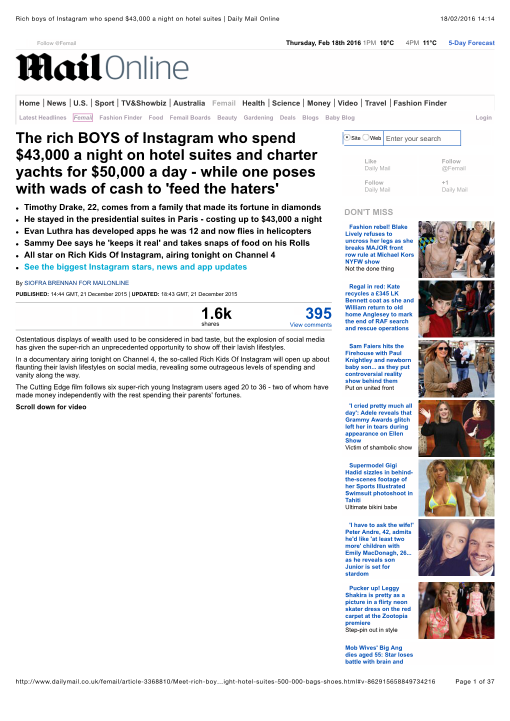 Rich Boys of Instagram Who Spend $43,000 a Night on Hotel Suites | Daily Mail Online 18/02/2016 14:14