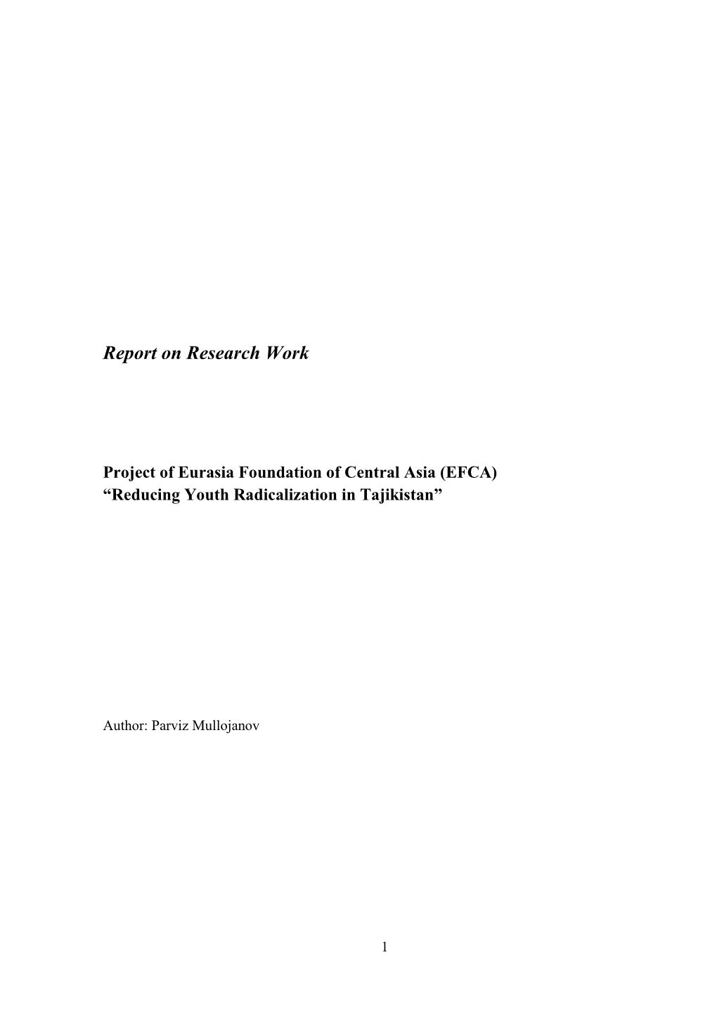 Report on Research Work