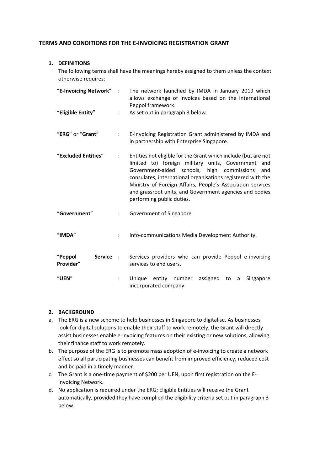 Terms and Conditions for the E-Invoicing Registration Grant