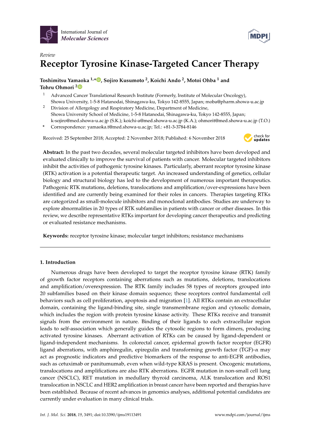 Receptor Tyrosine Kinase-Targeted Cancer Therapy