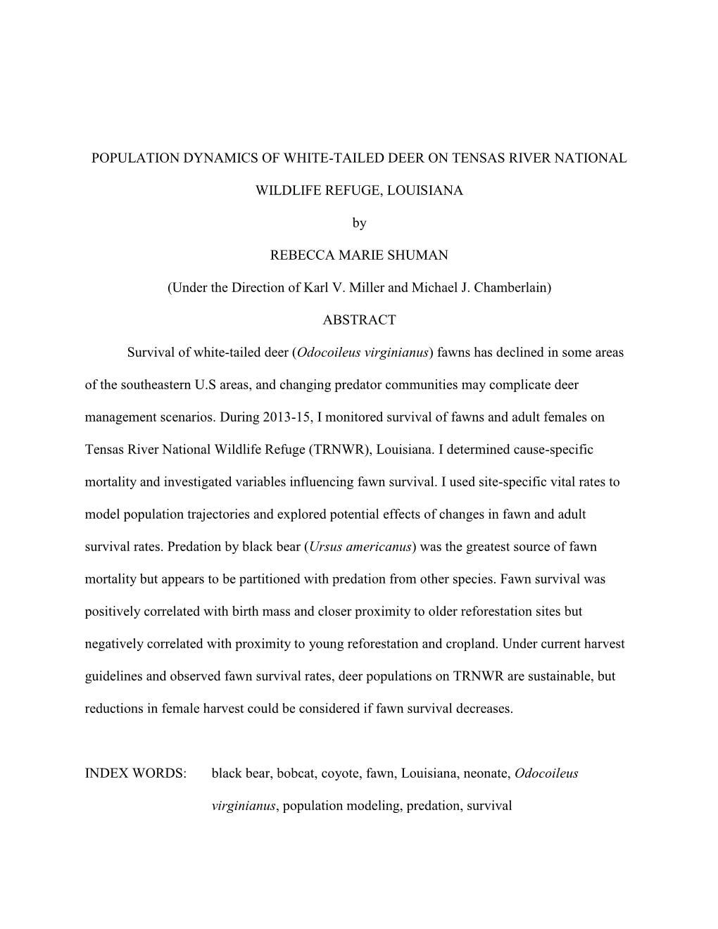 Population Dynamics of White-Tailed Deer on Tensas River National