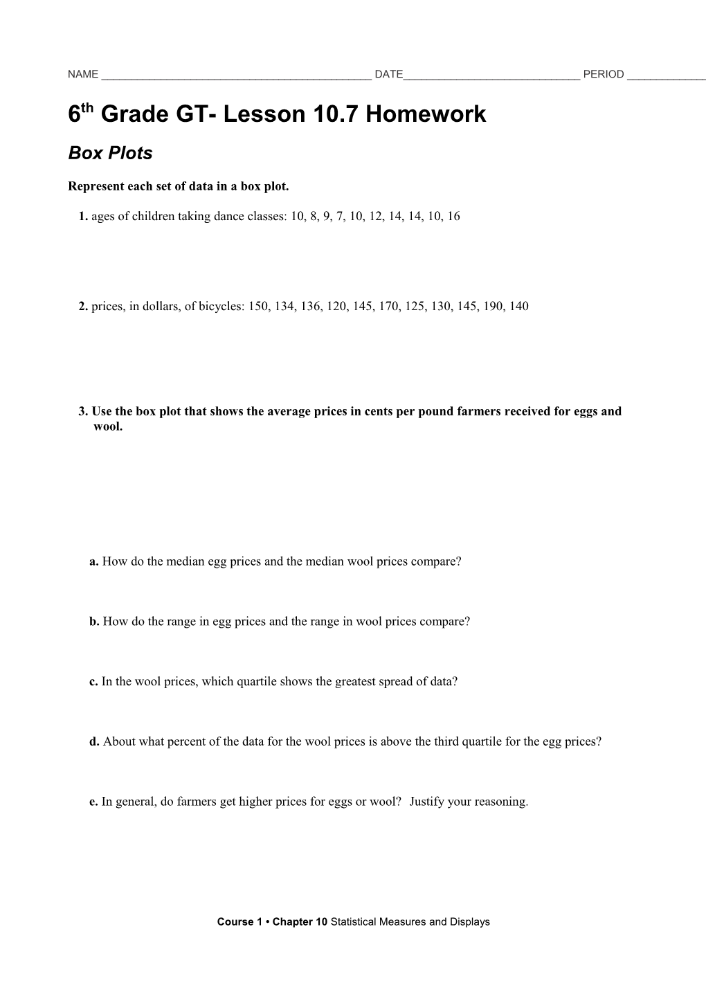 Represent Each Set of Data in a Box Plot