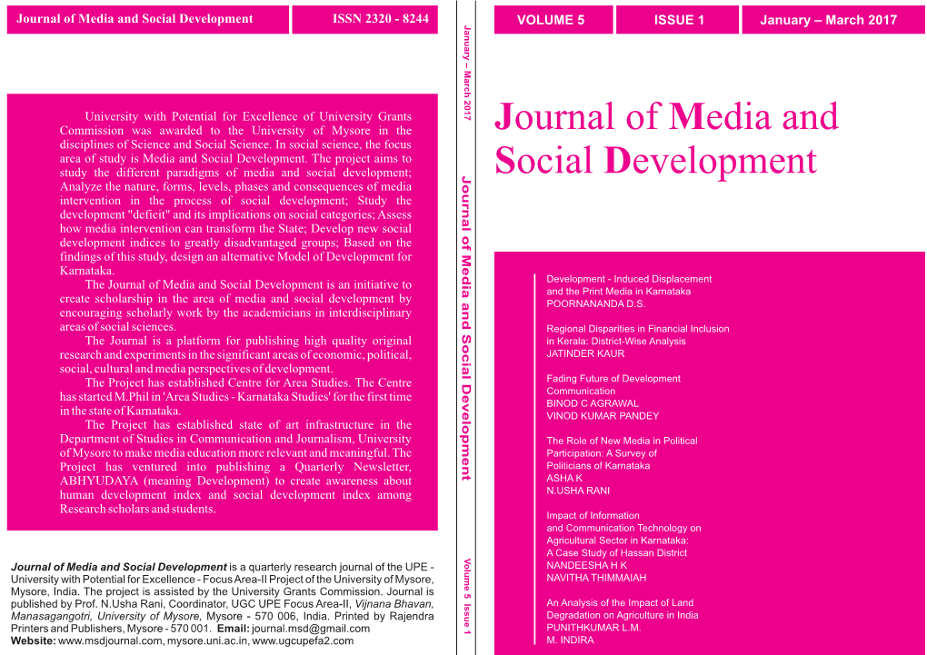 Journal of Media and Social Development Volume 5 Issue 1 - Is