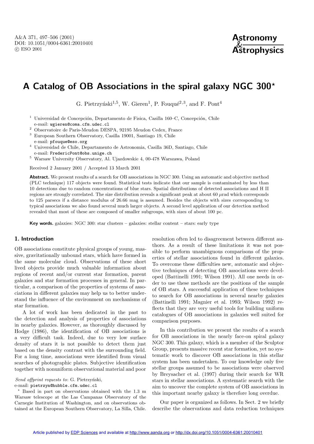 A Catalog of OB Associations in the Spiral Galaxy NGC 300?