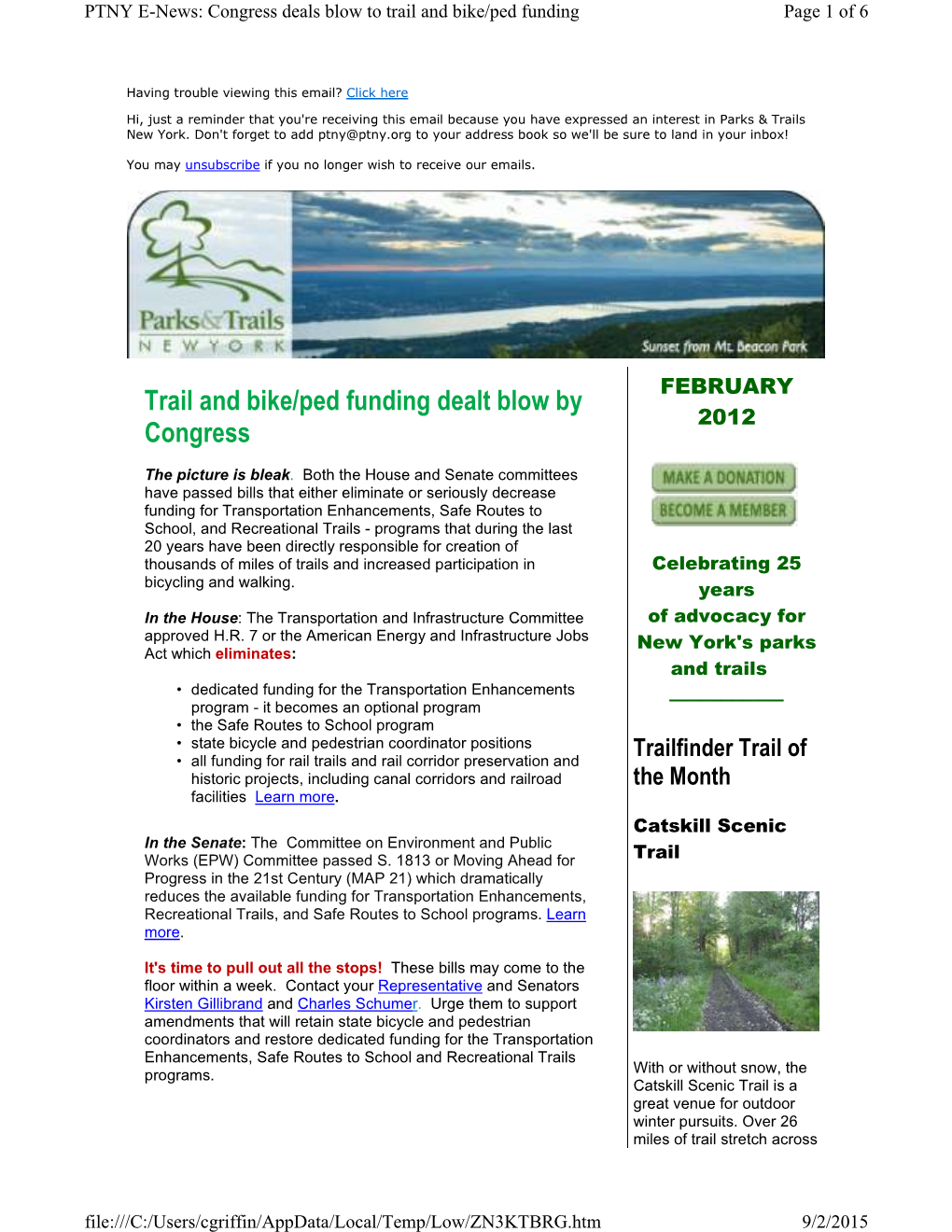 Trail and Bike/Ped Funding Dealt Blow by Congress