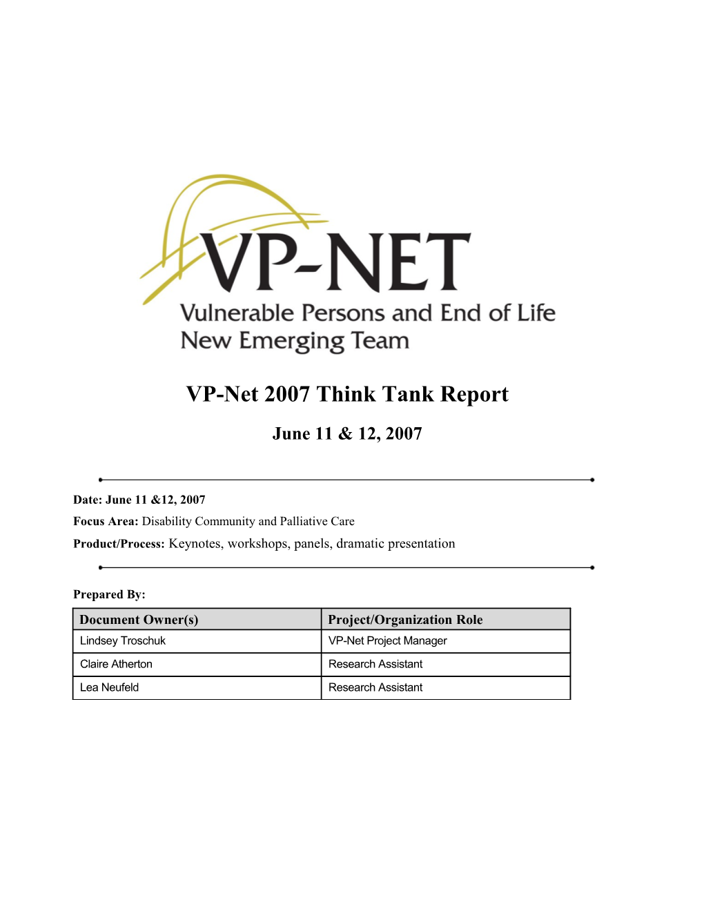 VP-Net 2007 Think Tank Report