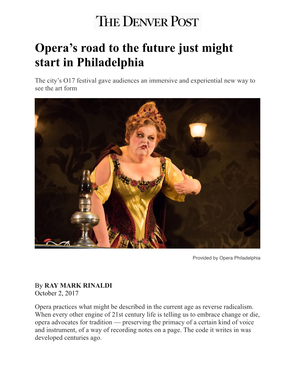 Opera's Road to the Future Just Might Start in Philadelphia