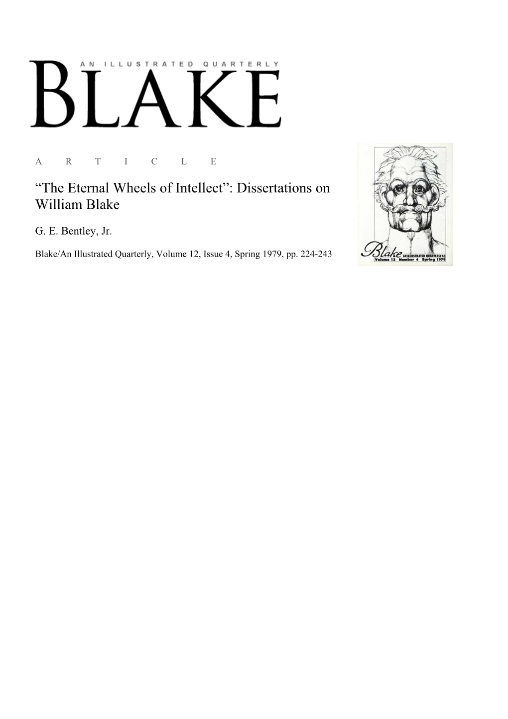 Dissertations on William Blake