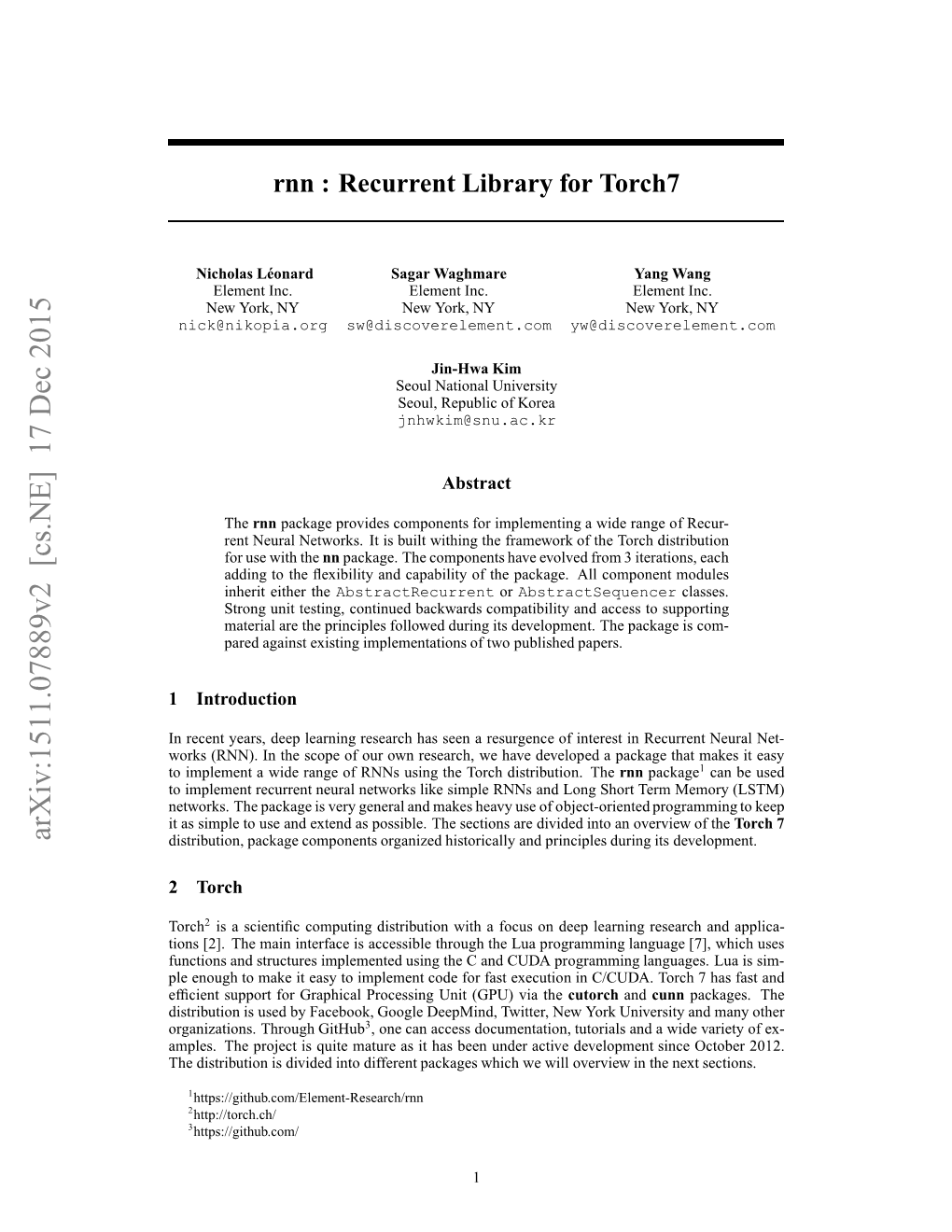 Rnn : Recurrent Library for Torch7